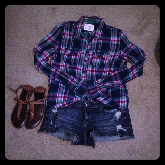 Aeropostale navy/pink/green flannel long sleeve