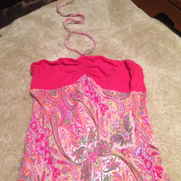 Fuchsia floral strapless/halter dress - Picture 2 of 3