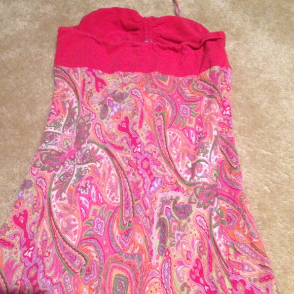 Fuchsia floral strapless/halter dress - Picture 3 of 3