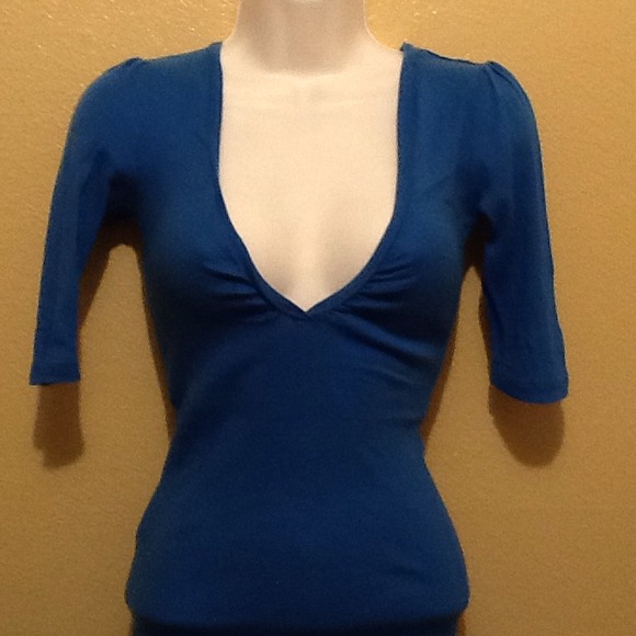 Low V-Neck Blue Top