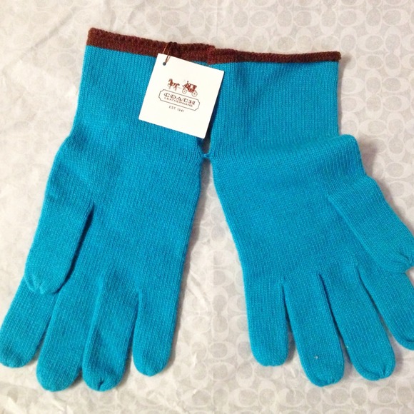 🍃🍁Authentic Coach Turquoise/Brown Gloves 🍁🍃 - Picture 1 of 3