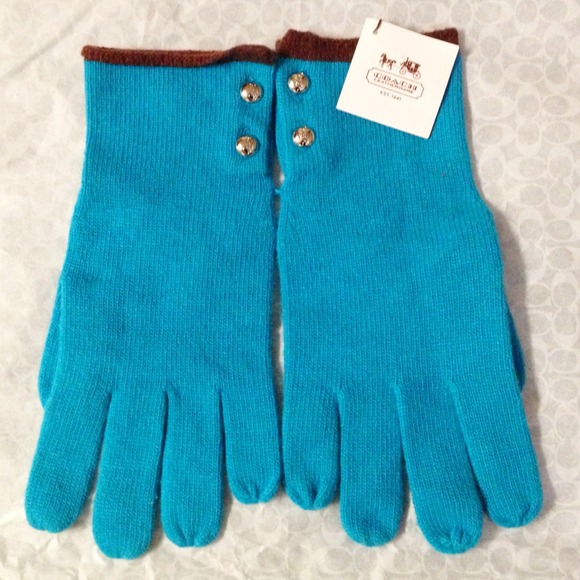 🍃🍁Authentic Coach Turquoise/Brown Gloves 🍁🍃 - Picture 2 of 3