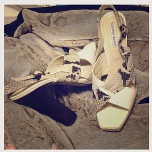 Charles David Snakeskin & Wood Slingback Heels