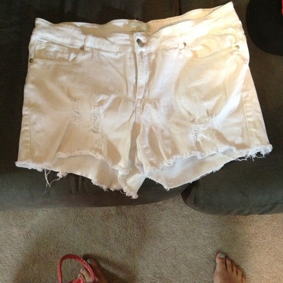 Forever 21 White Destroyed Denim Shorts