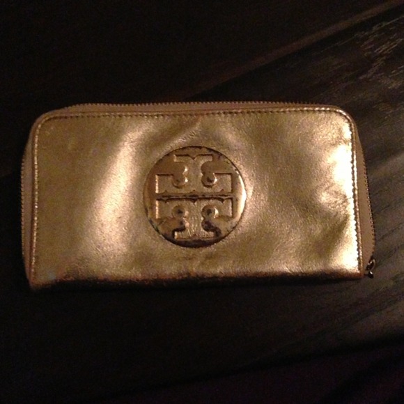 Tory Burch Gold Metallic Zip wallet