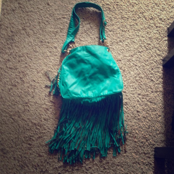 SOLD! Fringe studded teal bag