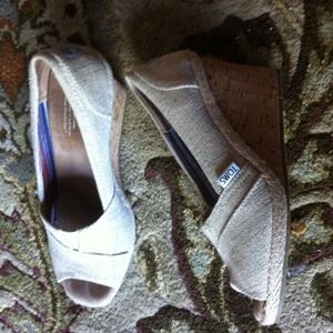 Toms! Tan peep toe wedges only wore one time