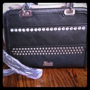 Guess black crystal pleather hand bag