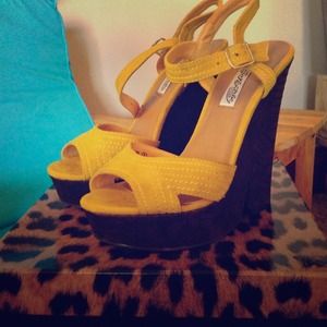 Naughty Monkey yellow suede wedges size 7
