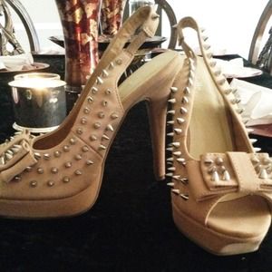 Nude Bow Spiked Heels