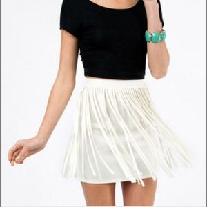 RESERVED! Beige Fringe Mini Skirt