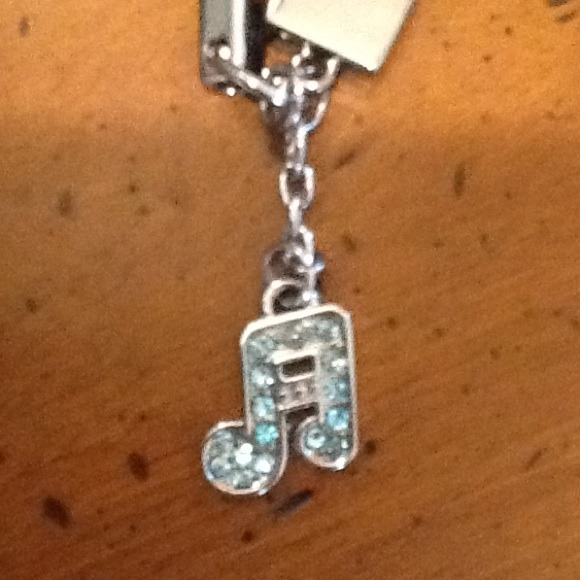 Cute Blue Rhinestone Music Note Cell Phone Charm - Picture 2 of 2