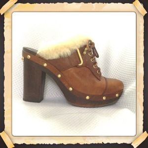 Vince Camuto  leather platform fur lined clogs