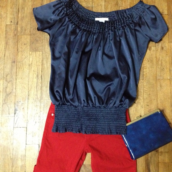 SOLD Gorgeous navy blue top with waistband