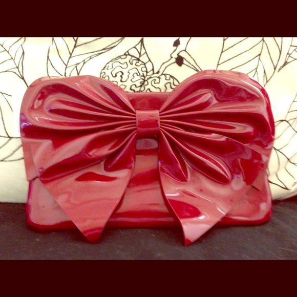 Red Patent Bow Clutch / Makeup Pouch