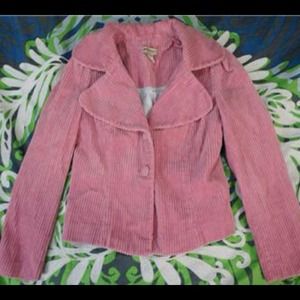 Anthro Pink Corduroy Jacket fits like a 6