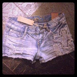 Studded, fringe shorts