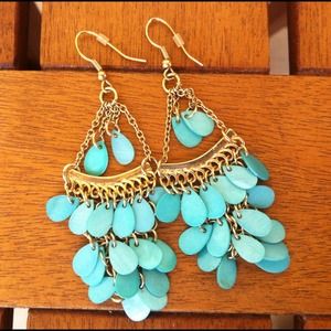 Teal and Gold Chandelier Earrings