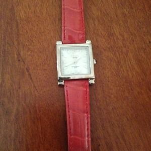 Pearl Face watch with red band