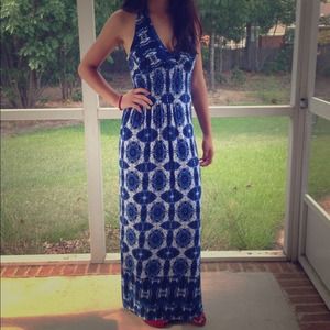 Printed blue maxi dress