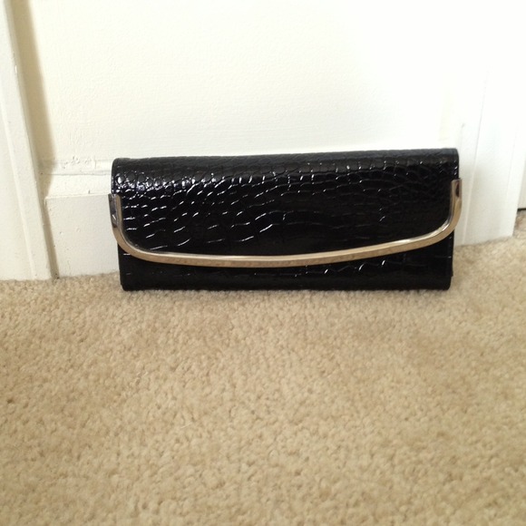 Black faux croc skin clutch/ wallet