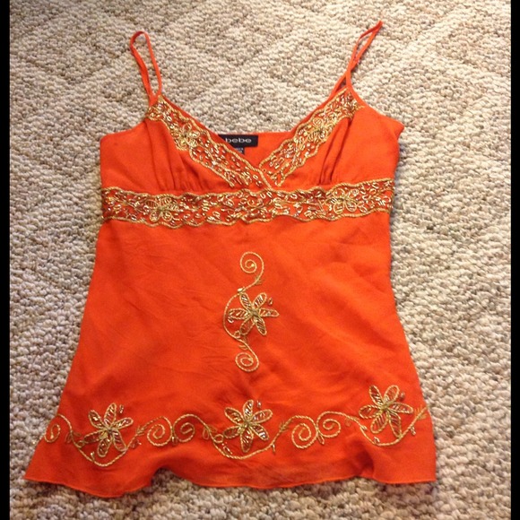 Bebe orange & gold beaded design tank top - Picture 4 of 4