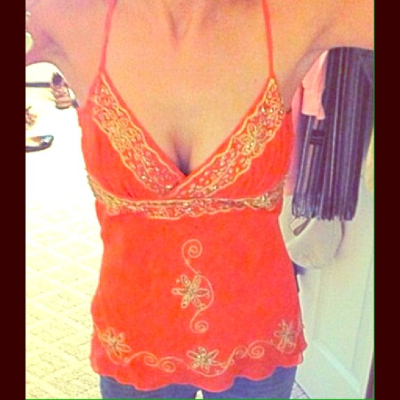 bebe Tops - Bebe orange & gold beaded design tank top