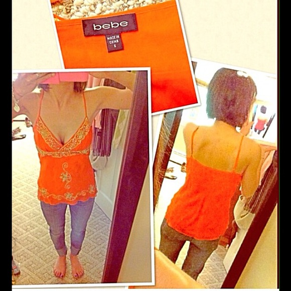Bebe orange & gold beaded design tank top - Picture 2 of 4