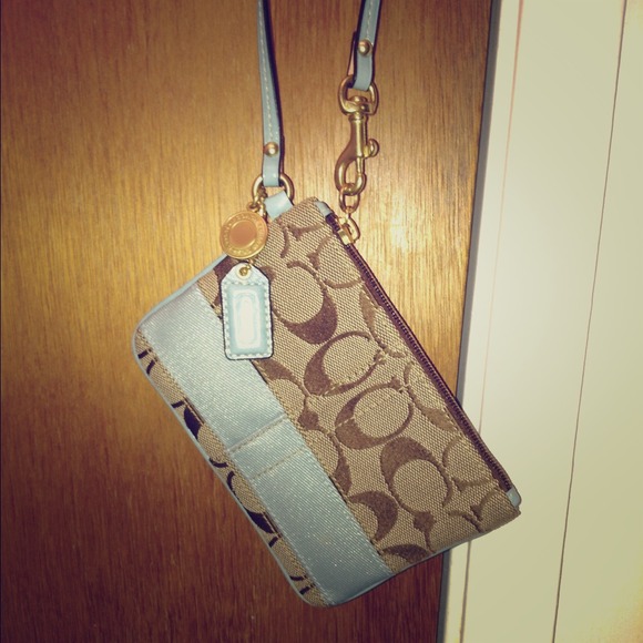 Authentic Coach signature stripe wristlet