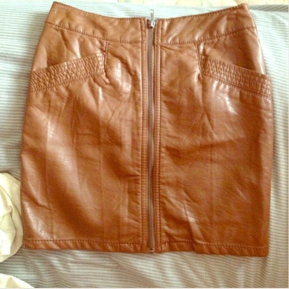 Camel color leather skirt