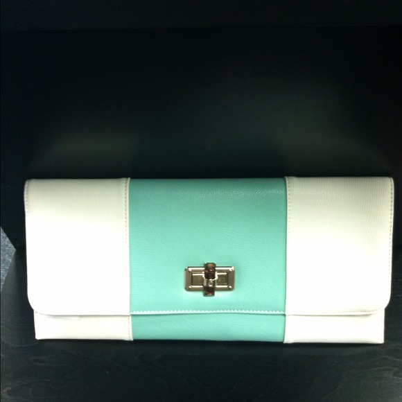 Mint and white clutch