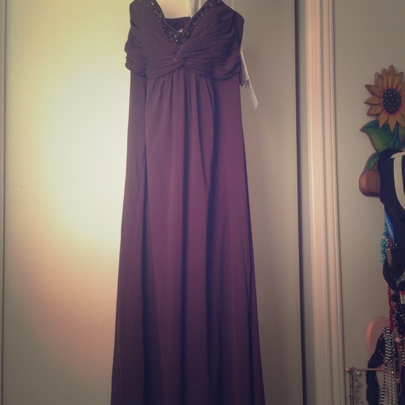 Never worn, Dark brown long silk chiffon dress - Picture 1 of 2