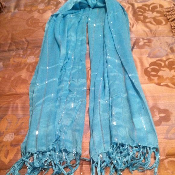 Turquoise Scarf with Silver Stripe