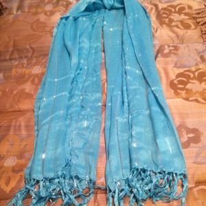 Turquoise Scarf with Silver Stripe