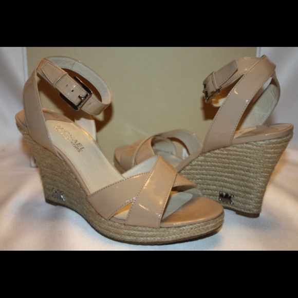 Michael Kors Nude Patent Leather Wedges NIB