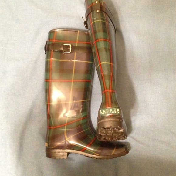 Plaid rain boots by Ralph Lauren