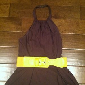 Brown Jessica Simpson dress with yellow belt