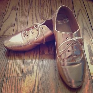 Zara Rose Gold Metallic Oxford Flats