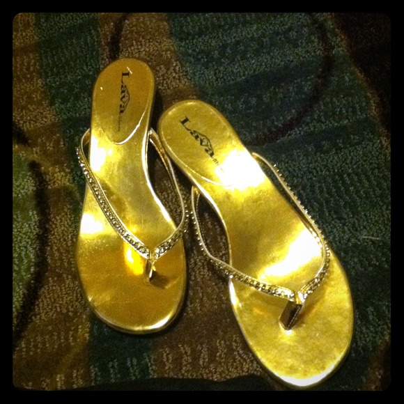 Gold jeweled flip flip