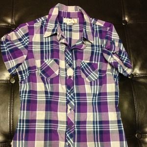 Purple plaid fitted button up
