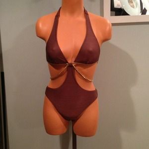 Marciano Brown and Gold Swimsuit Monokini XS