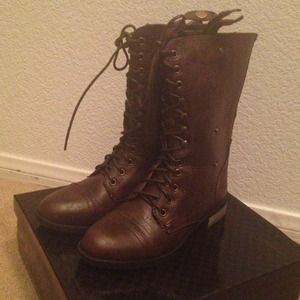 Brown Vegan Leather Combat Boots
