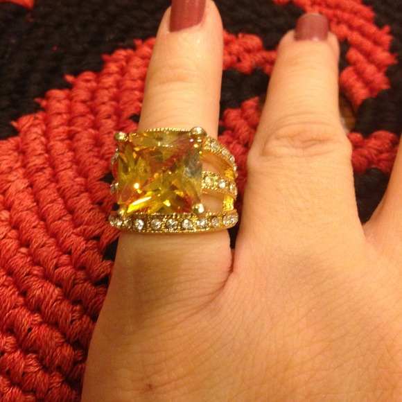 Faux Diamond and Amber Gemstone Ring