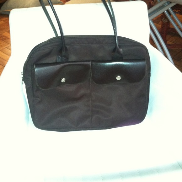 Longchamp chocolate brown nylon and leather tote