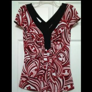 Red black and white top