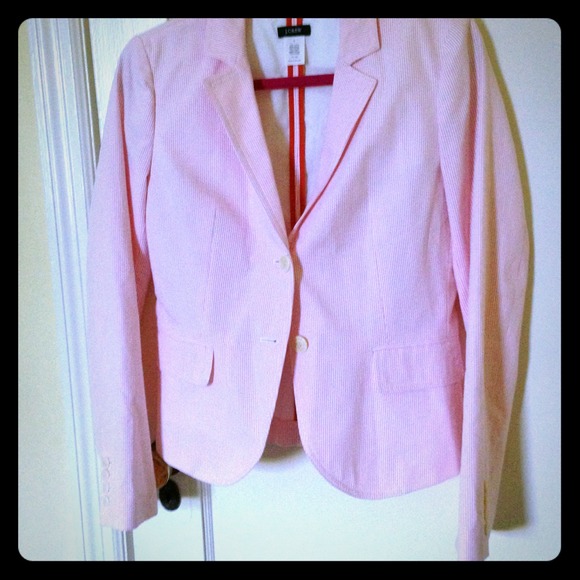 J. Crew Jackets & Blazers - J Crew pink Seersucker blazer size 4