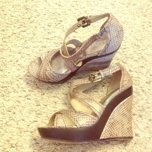 Tan / Bronze Snake print platform wedges
