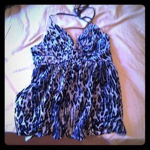 Grey/blue leopard print halter top