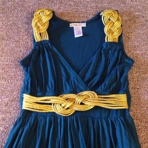 Lulumari teal gold Grecian dress sz small