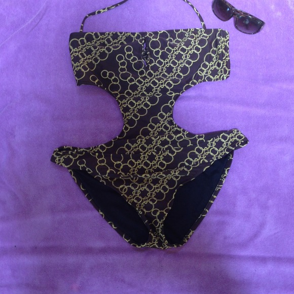 Brown and gold monokini